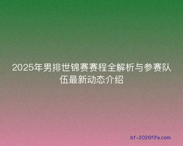 2025年男排世锦赛赛程全解析与参赛队伍最新动态介绍